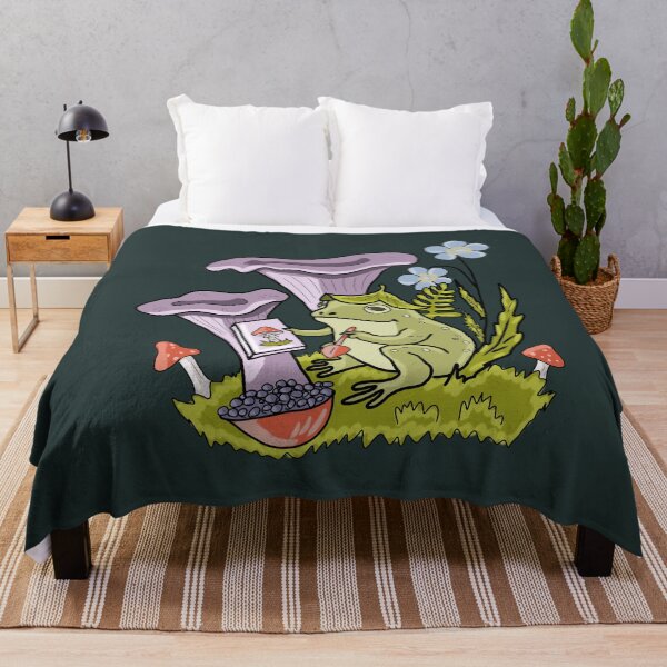 Aperçu de l'œuvre Art cottagecore grenouille : Peintre crapaud sous des champignons violets géants créée et vendue par LeshanArt.