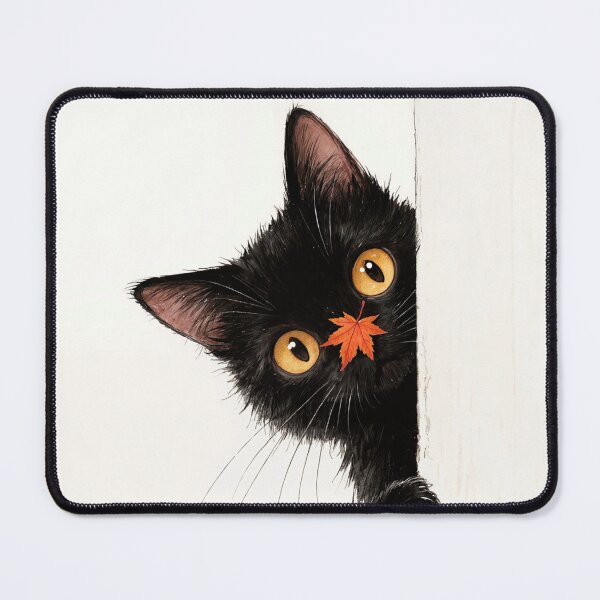 Item preview, Cute Black Cat Peeking with Autumn Leaf - Funny Fall Cat Watercolor Art designed and sold by Darlin8888.