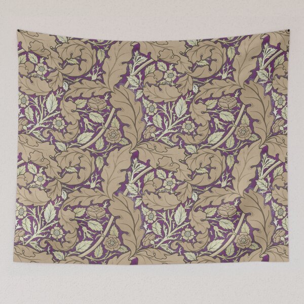 Item preview, Distressed beige & mauve Acanthus & Rose William Morris floral designed and sold by Anne Londez Studio.