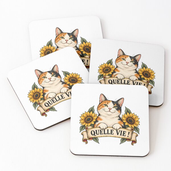 Item preview, What a Life! Calico Cat Sunflower Banner designed and sold by Old's Cool Cat Studio.