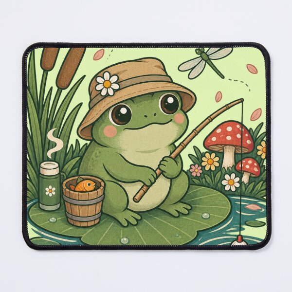 Item preview, Fishing Is Cheaper Than Therapy Cottagecore Frog designed and sold by JIMBOEE.