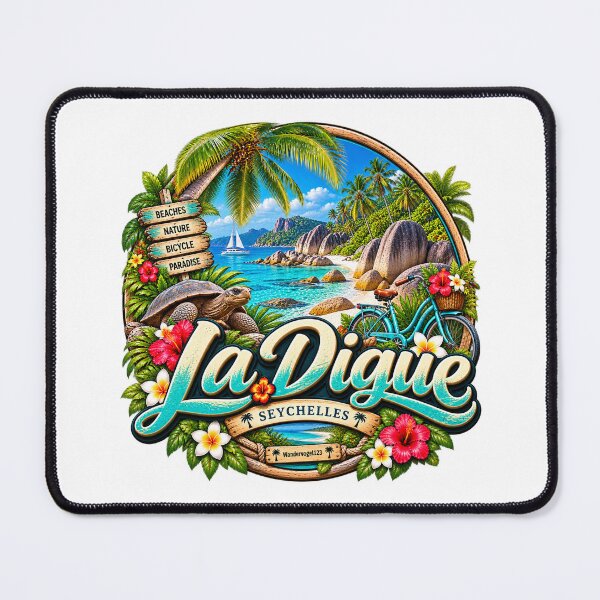 Item preview, La Digue Seychelles – Tropical paradise beach & bicycle retro design designed and sold by Wandervogel123.