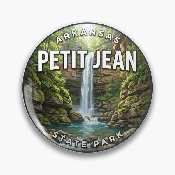 Item preview, Petit Jean State Park Arkansas Summer Falls Round Badge Sticker designed and sold by DetourDgn.