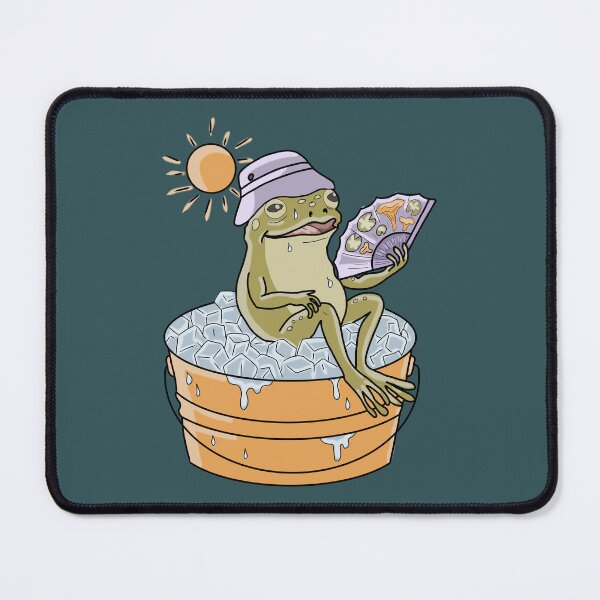 Item preview, Frog in Bucket of Ice Summer Heatwave Cottagecore Illustration designed and sold by LeshanArt.