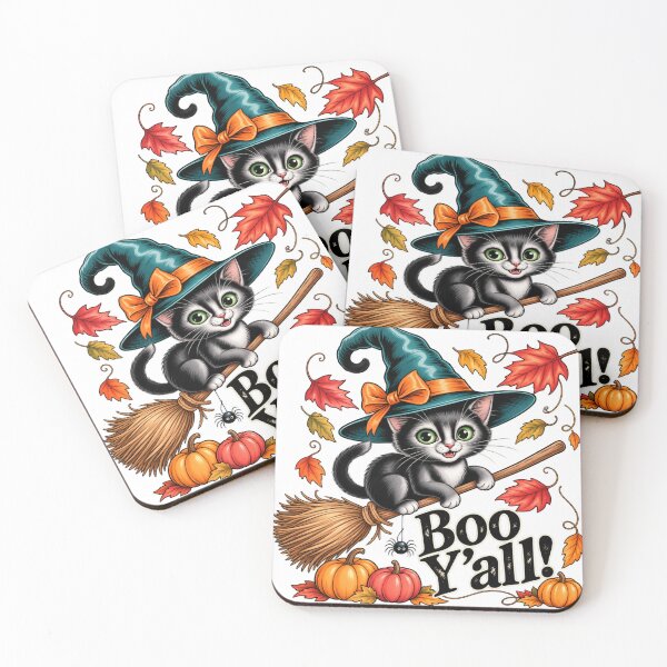 Item preview, Boo Yall Cute Witch Cat Broomstick Halloween designed and sold by Nicha Studio.