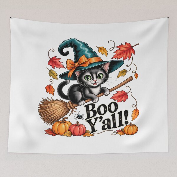 Item preview, Boo Yall Cute Witch Cat Broomstick Halloween designed and sold by Nicha Studio.