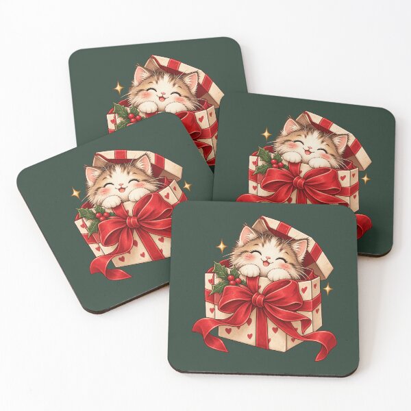 Item preview, Cute Christmas Cat in Gift Box – Holiday Gift for Cat Lovers designed and sold by 1DreamerShop.