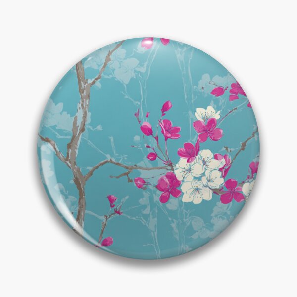 Aperçu de l'œuvre Branches florales de cerisier japonais turquoise et rose à motif asiatique créée et vendue par GrinGalore.