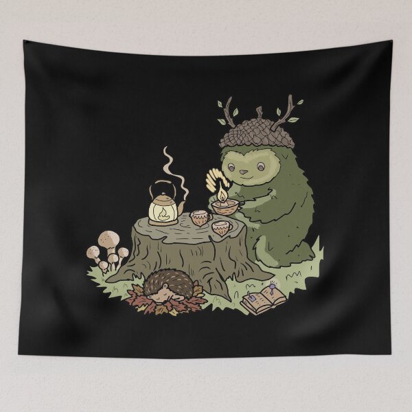 Item preview, Forest Spirit Goblincore Illustration with Sleeping Hedgehog  designed and sold by LeshanArt.