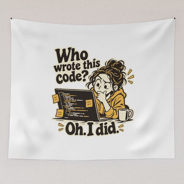 Artikelvorschau, Wer hat diesen Code geschrieben? Comic-Programmierer-T-Shirt entworfen und verkauft von ThreadQuirk.
