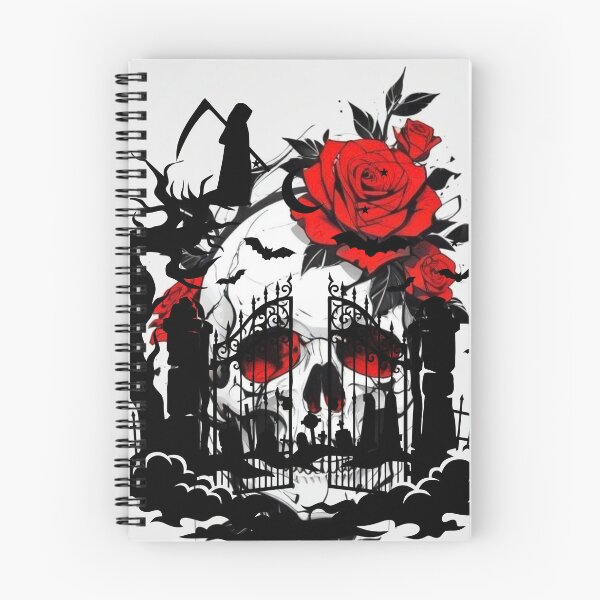 Item preview, Gothic Skull with Red Roses and Cemetery Art Print designed and sold by bakosshops.