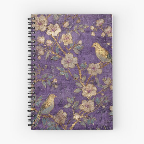 Item preview, Vintage Purple Chinoiserie Floral Birds Pattern Textile Art designed and sold by GrinGalore.