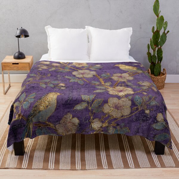 Item preview, Vintage Purple Chinoiserie Floral Birds Pattern Textile Art designed and sold by GrinGalore.