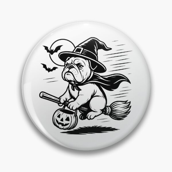Item preview, Bulldog Witch on Broom Halloween – Spooky Moon, Bats & Pumpkin Dog designed and sold by elisarasada.