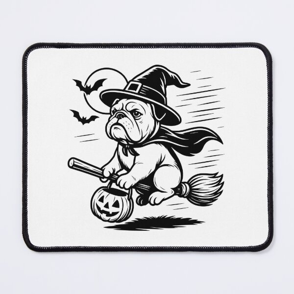 Item preview, Bulldog Witch on Broom Halloween – Spooky Moon, Bats & Pumpkin Dog designed and sold by elisarasada.