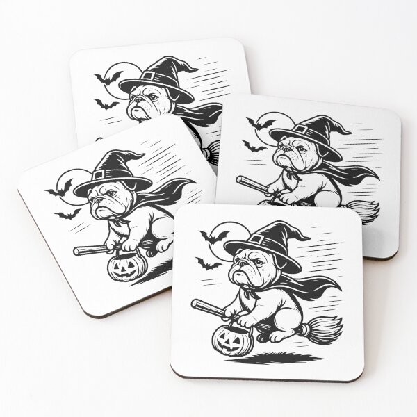 Item preview, Bulldog Witch on Broom Halloween – Spooky Moon, Bats & Pumpkin Dog designed and sold by elisarasada.