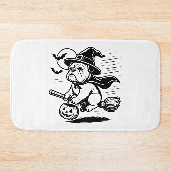 Item preview, Bulldog Witch on Broom Halloween – Spooky Moon, Bats & Pumpkin Dog designed and sold by elisarasada.