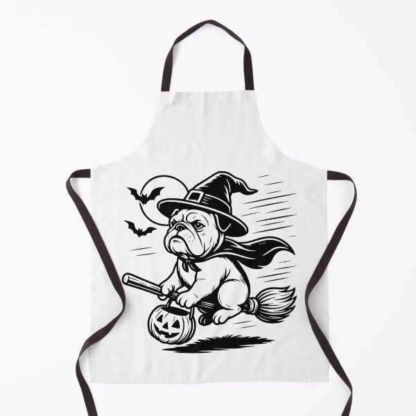 Item preview, Bulldog Witch on Broom Halloween – Spooky Moon, Bats & Pumpkin Dog designed and sold by elisarasada.