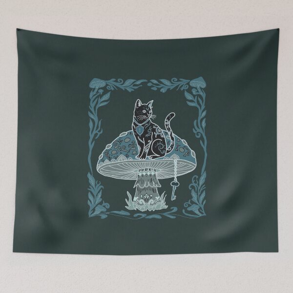 Item preview, Whimsical Cat on Magic Mushroom Whimsigoth Folk Art  designed and sold by LeshanArt.