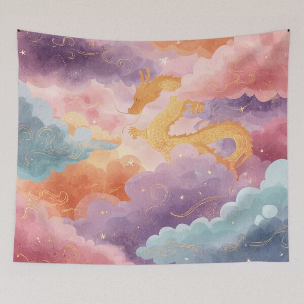 Item preview, Golden Dragon Watercolor Clouds Fantasy Sky Art designed and sold by GrinGalore.