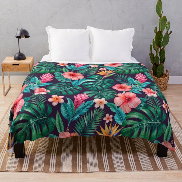 Item preview, Tropical Monstera Floral Pattern – Watercolor Summer Botanical Leaves & Exotic Flowers designed and sold by zenturtlemerch.