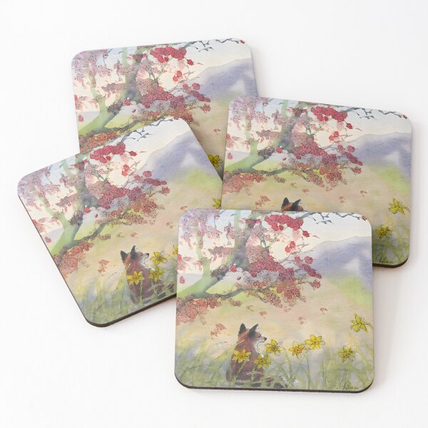 Item preview, Fox Greets Spring Morning under a Cherry Blossom Tree designed and sold by SusanAlisonArt.