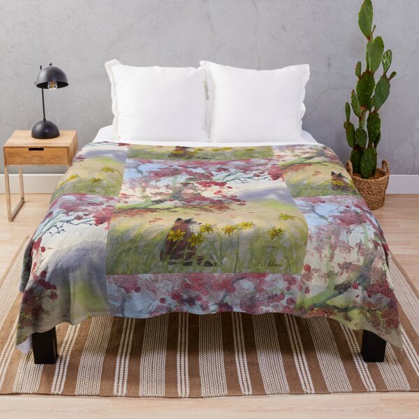 Item preview, Fox Greets Spring Morning under a Cherry Blossom Tree designed and sold by SusanAlisonArt.