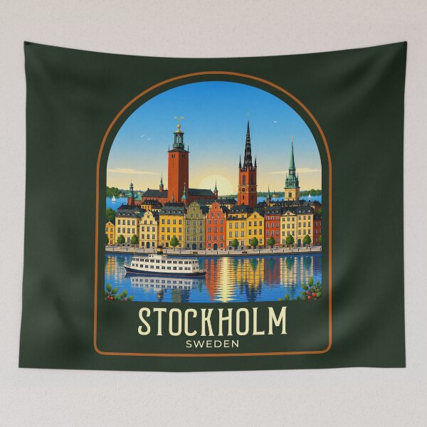 Artikelvorschau, Stockholm Vintage-Reiseillustration entworfen und verkauft von HomeLivingCo.