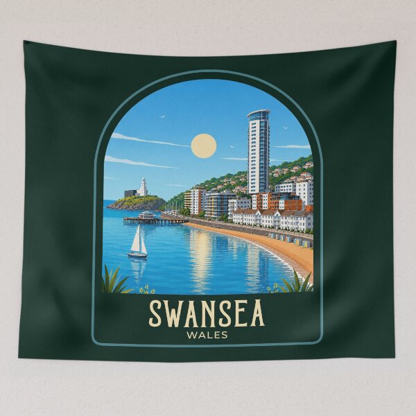Artikelvorschau, Swansea Vintage Reiseillustration entworfen und verkauft von HomeLivingCo.