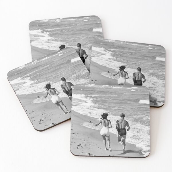 Item preview, Couple wearing jogging at edge of ocean beach designed and sold by ImogenPowell44.