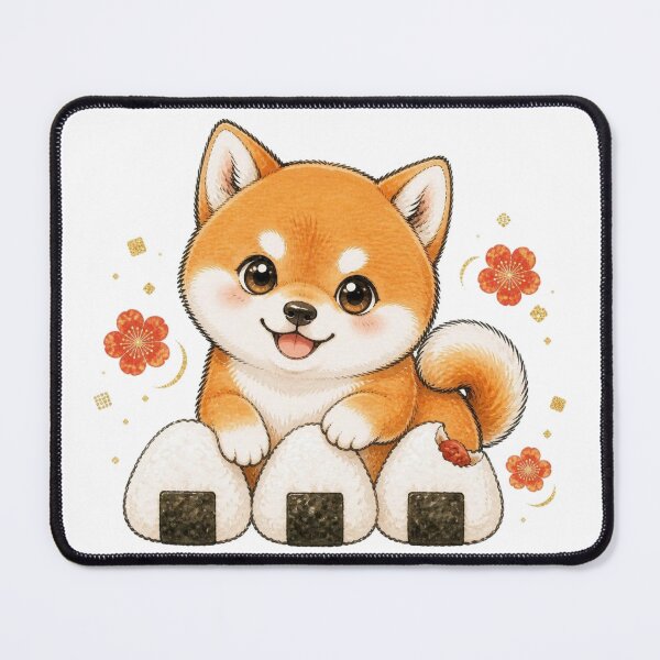 Item preview, Red Shiba Inu with Onigiri Trio designed and sold by Kawaii Matcha Studio.