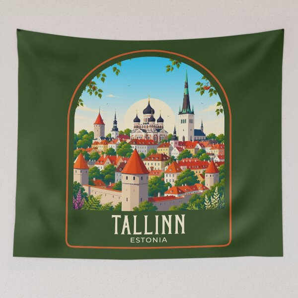 Artikelvorschau, Tallinn Vintage Reiseillustration entworfen und verkauft von HomeLivingCo.