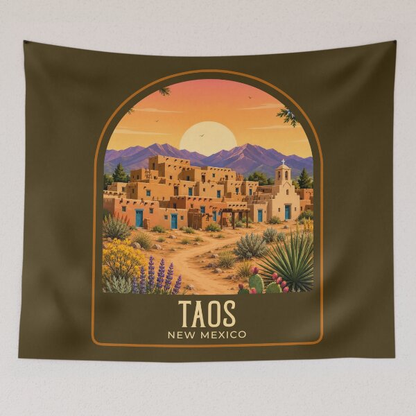 Artikelvorschau, Vintage-Reiseillustration aus Taos entworfen und verkauft von HomeLivingCo.