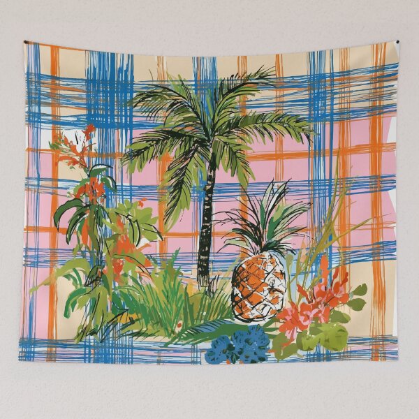 Aperçu de l'œuvre Motif Madras bleu ananas et crème créée et vendue par RichardRags.