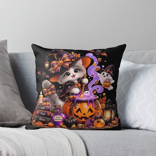 Item preview, Cute Halloween Witch Cat With Glowing Stars Hat And Candy Pumpkin  T-shirt  designed and sold by Alicjareign.