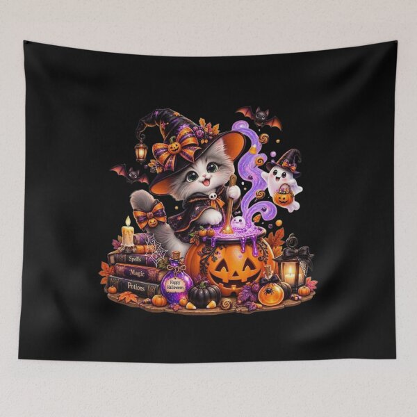 Item preview, Cute Halloween Witch Cat With Glowing Stars Hat And Candy Pumpkin  T-shirt  designed and sold by Alicjareign.