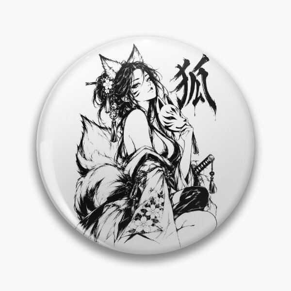 Item preview, Ink-Style Japanese Kitsune Girl with Fox Mask designed and sold by bapupa.