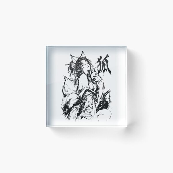 Item preview, Ink-Style Japanese Kitsune Girl with Fox Mask designed and sold by bapupa.