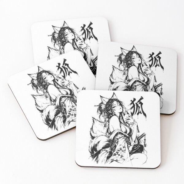 Item preview, Ink-Style Japanese Kitsune Girl with Fox Mask designed and sold by bapupa.