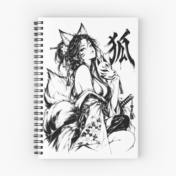Item preview, Ink-Style Japanese Kitsune Girl with Fox Mask designed and sold by bapupa.