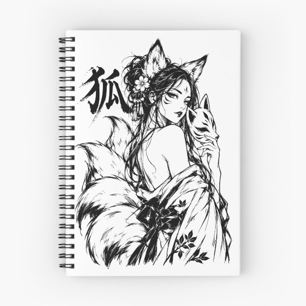 Item preview, Ink-Washed Japanese Kitsune Girl with Fox Mask designed and sold by bapupa.