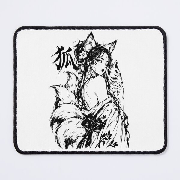 Item preview, Ink-Washed Japanese Kitsune Girl with Fox Mask designed and sold by bapupa.
