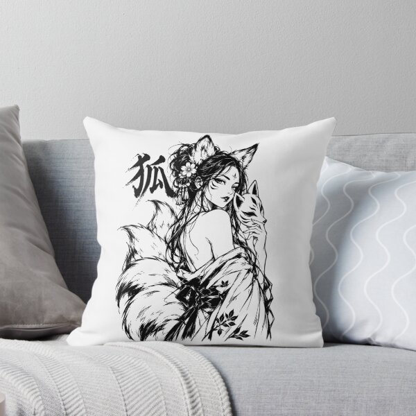Item preview, Ink-Washed Japanese Kitsune Girl with Fox Mask designed and sold by bapupa.
