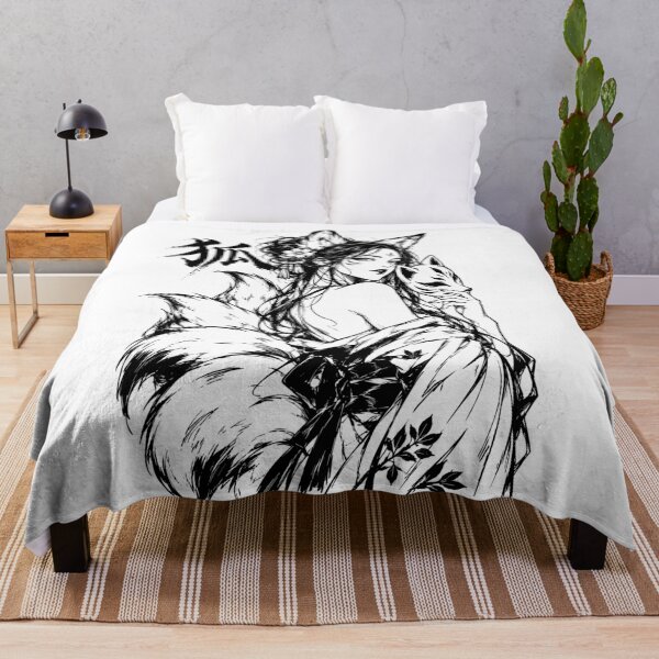 Item preview, Ink-Washed Japanese Kitsune Girl with Fox Mask designed and sold by bapupa.