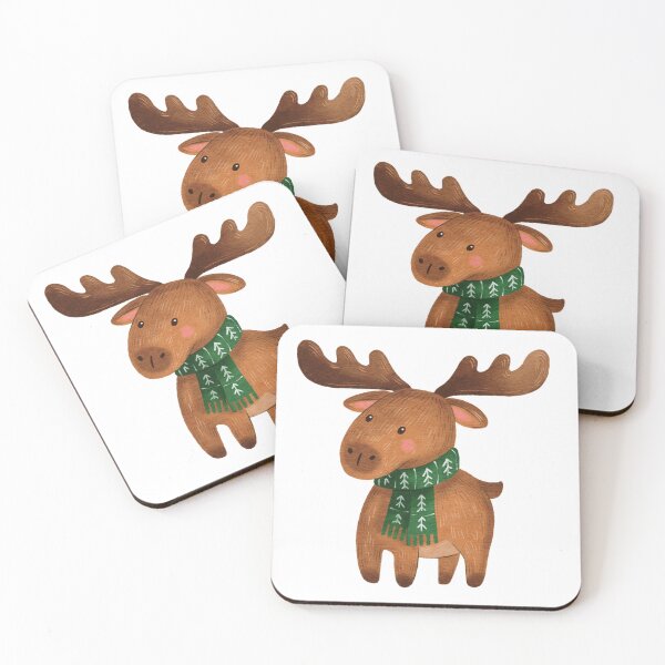 Item preview, Moose wearing a green scarf stands on a white background during winter designed and sold by Ms. Iryna.
