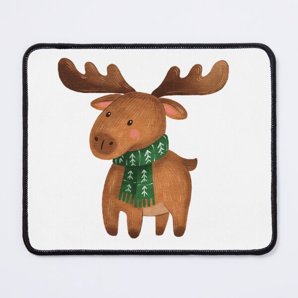 Item preview, Moose wearing a green scarf stands on a white background during winter designed and sold by Ms. Iryna.