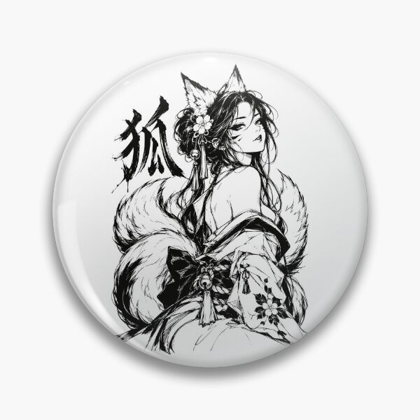Item preview, Japanese Kitsune Girl with Tails and Kanji designed and sold by bapupa.