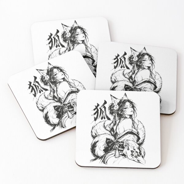 Item preview, Japanese Kitsune Girl with Tails and Kanji designed and sold by bapupa.