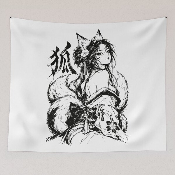 Item preview, Japanese Kitsune Girl with Tails and Kanji designed and sold by bapupa.