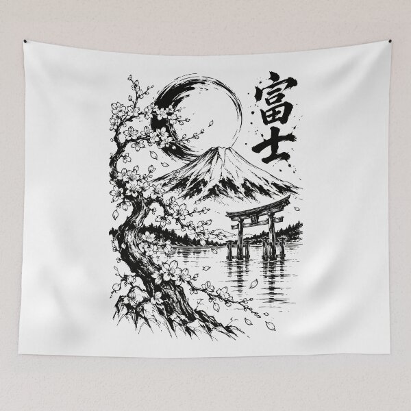 Item preview, Ink-Washed Mount Fuji Blossom Landscape designed and sold by bapupa.